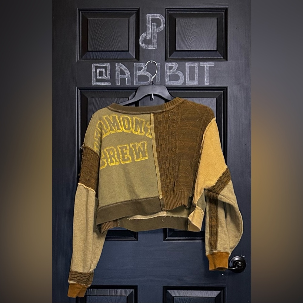 Free People Patchwork Green Tone Sweater